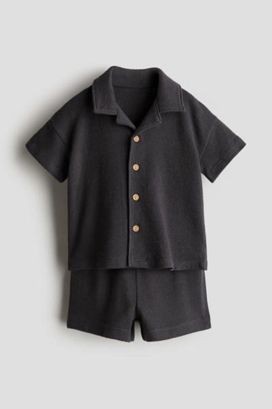 H&M Gray Button Down Shirt Top & Shorts 2 Piece Outfit Size 12 Months 100%Cotton